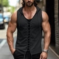 thumbnail image 2 of Men's Cotton Linen Tank Tops Sleeveless Hoodie Shirts Lace Up Beach Summer Yoga Top Hippie Renaissance Pirate Tunic with Hood Size 3XL Dark Gray, 2 of 6