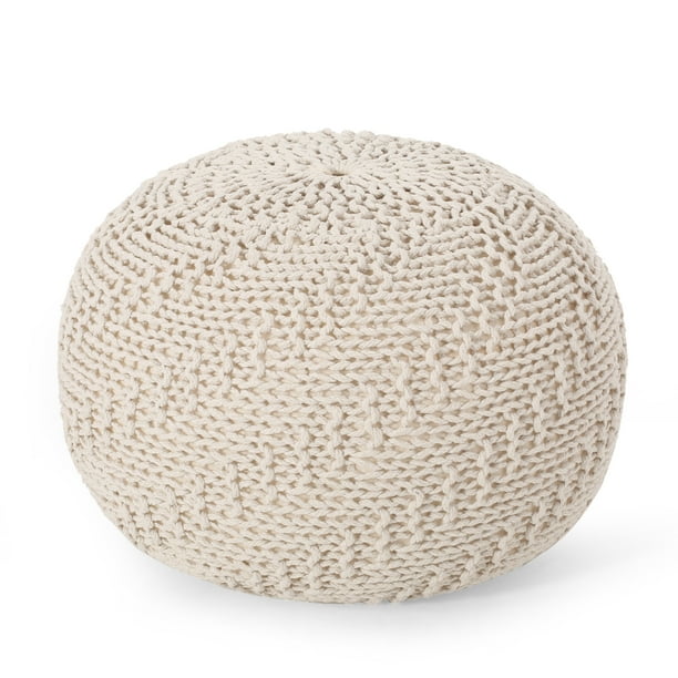 Noble House Round Plush Fabric Poufs, Beige