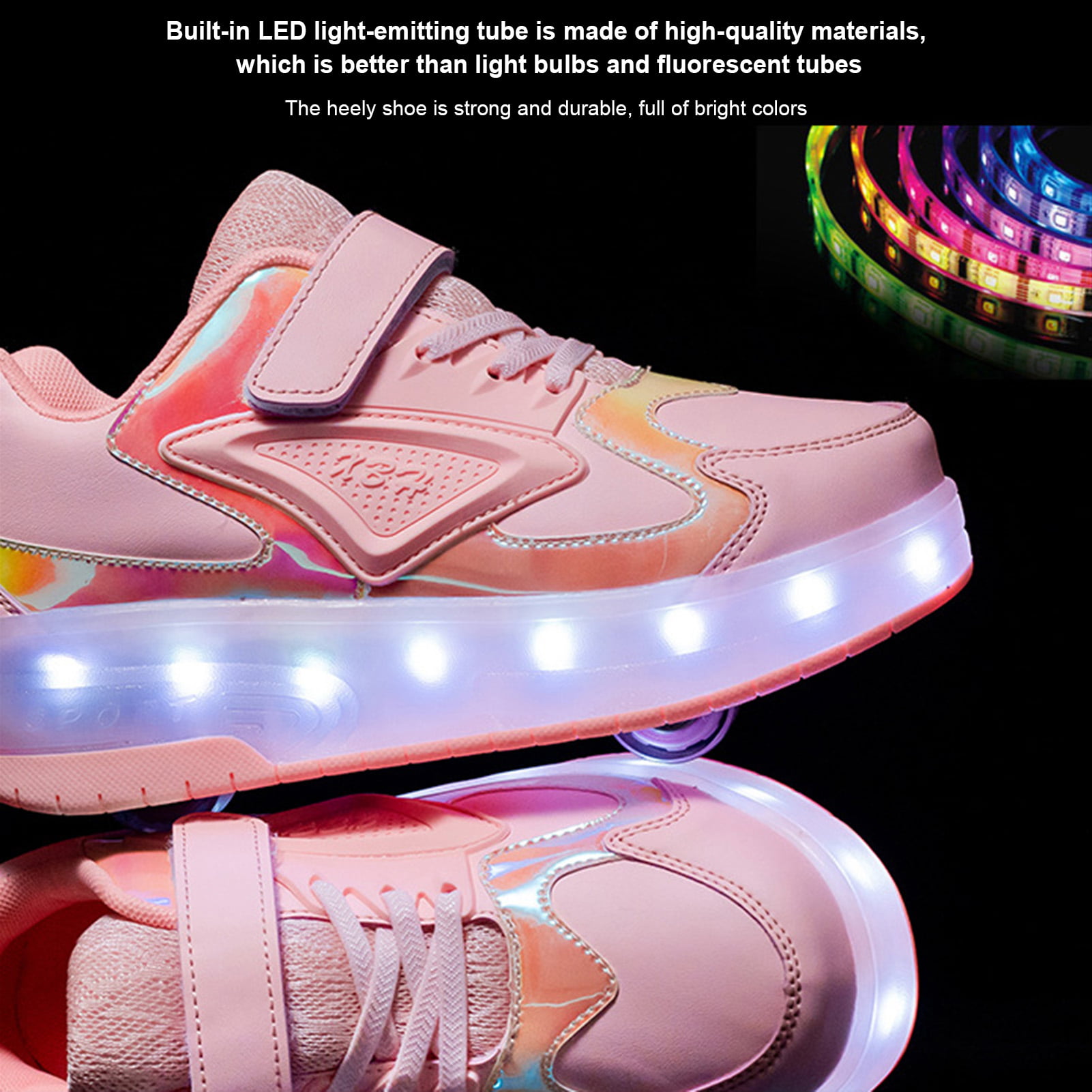 Lucky Kids Boys Girls LED Roller Skate Shoes Double Wheels Flashing Luminous Skates Outdoor Gymnastics Fashion Sneaker Technical Skateboarding Shoes with USB Charging 