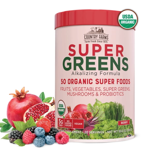 Country Farms Super Greens Drink Mix, Berry Flavor, 10.6 oz 20 Servings