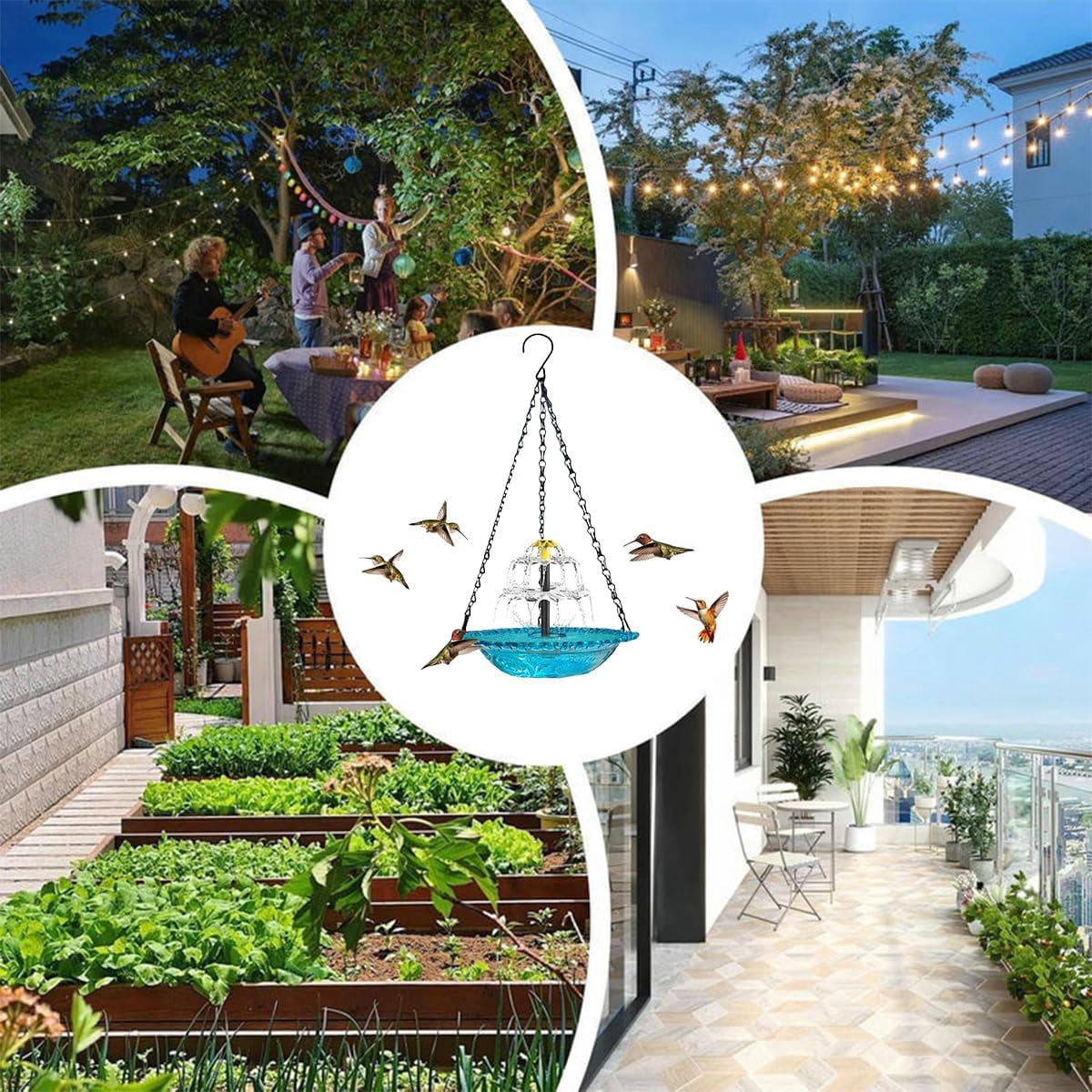 Solar Cascade Hanging Bird Bath Fountain, Outdoor Bathable Bird Feeder, No Wiring or Power Required, Attract Wild Birds & Hummingbirds, for Outdoor Garden, Terrace Decoration