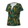 thumbnail image 2 of Goofa Jungle Leopard Yellow Pattern Womens Deep V Neck Low Cut Tops Casual Summer Short Sleeve Ribbed Knit T-Shirts-X-Large, 2 of 5