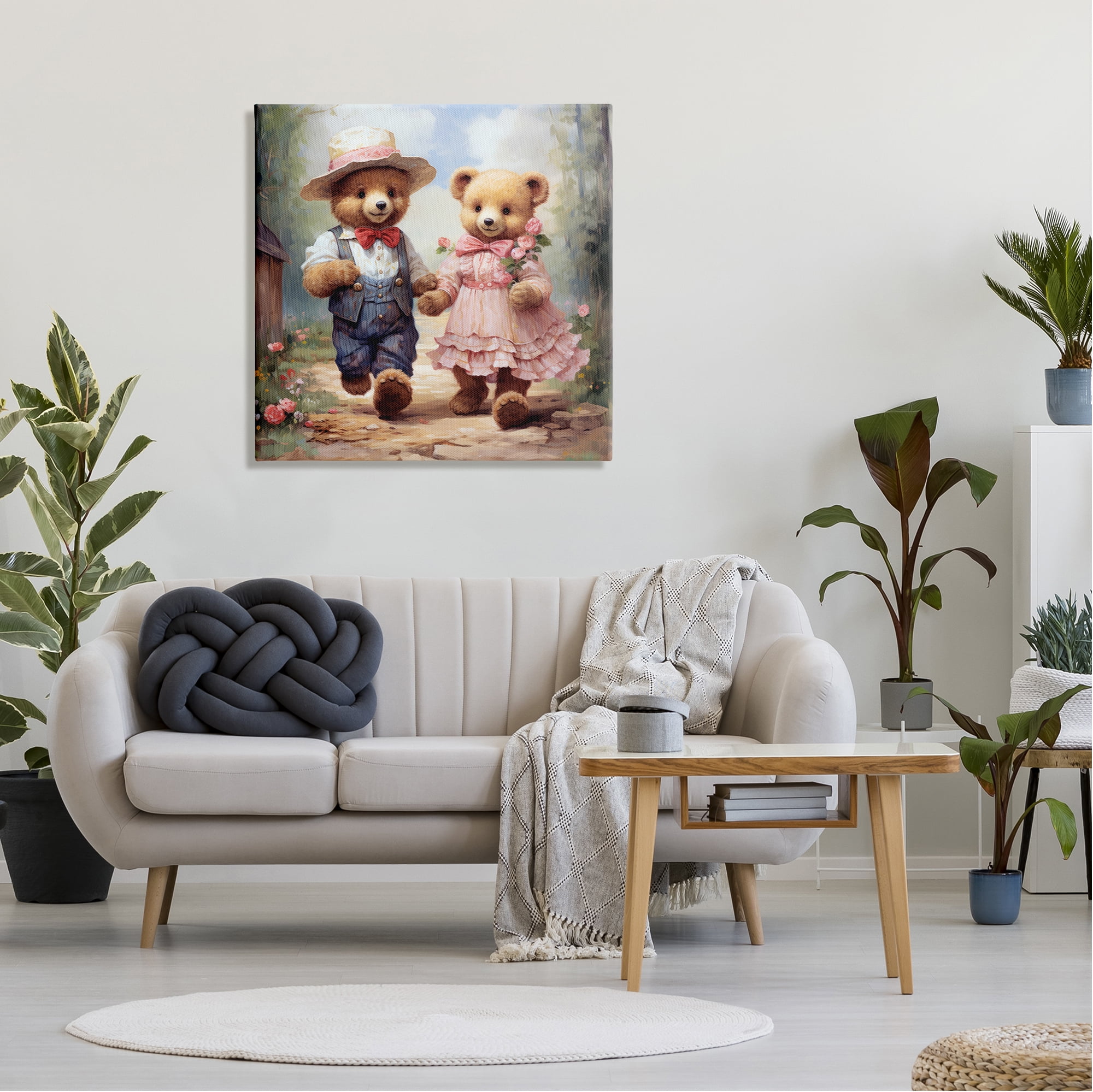 Stupell Industries Bears Strolling Garden Path Animals & Insects Painting Gallery Wrapped Canvas Art Print Wall Art, 30 x 30