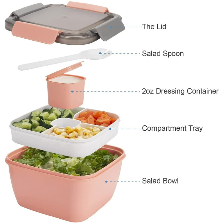 shopwithgreen 52 OZ to Go Salad Container Lunch Container, BPA-Free,  3-Compartment for Salad Toppings and Snacks, Salad Bowl with Dressing  Container