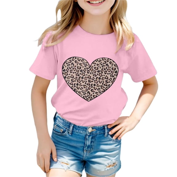 YAYUBA Shirts for Teens Girls Cartoon Print Round Neck Back To School Short Sleeve T Shirt Trendy Tee Shirt Preppy Girls Summer Tops T-Shirts, 12-13 Years, Pink