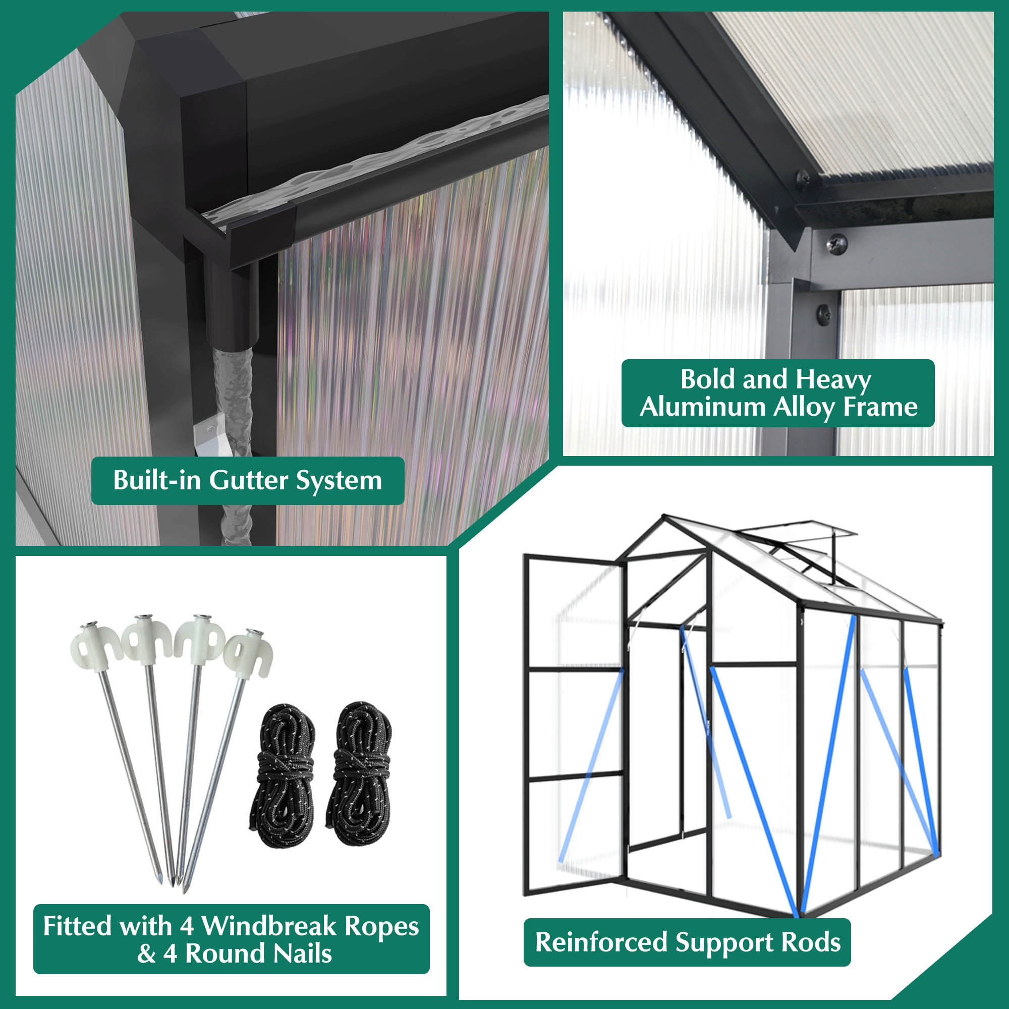 MAYEERTY 6x10 FT Walk-in Greenhouse with Raised Base & Aluminum Frame, All-Season Windproof Greenhouse for Backyard, Garden & Patio