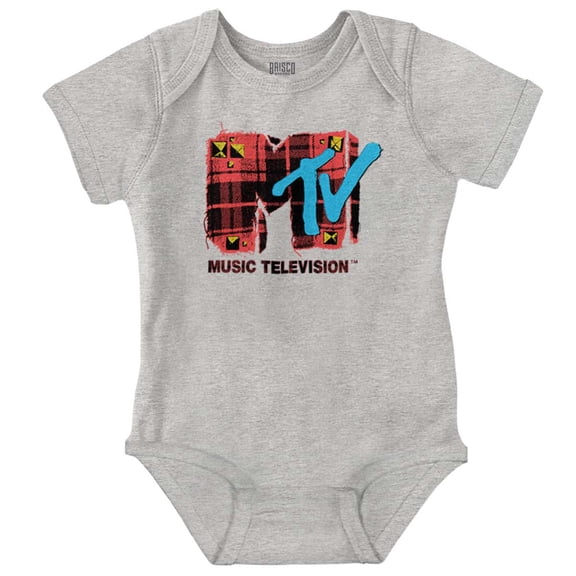 Retro MTV Distressed Plaid Logo Romper Boys or Girls Infant Baby Brisco Brands NB