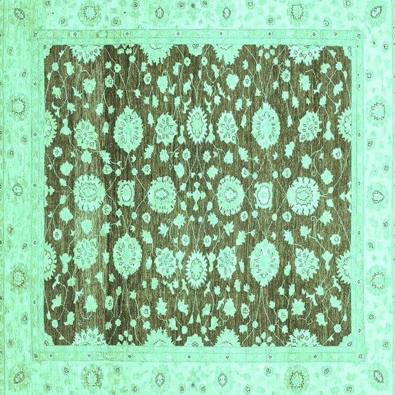 Ahgly Company Machine Washable Indoor Square Oriental Turquoise Blue Traditional Area Rugs, 7' Square