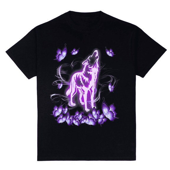Wolf Magical Purple Butterfly Wolf Lover T-Shirt