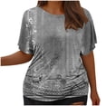 thumbnail image 1 of Tops Cortos para Mujeres, Cintura Plisada Cuello Redondo Tamaño Grande Camiseta de Manga Corta Top Casual Hecha de Estante de Imitación, Camisetas Casuales de Mujer, 1 of 6