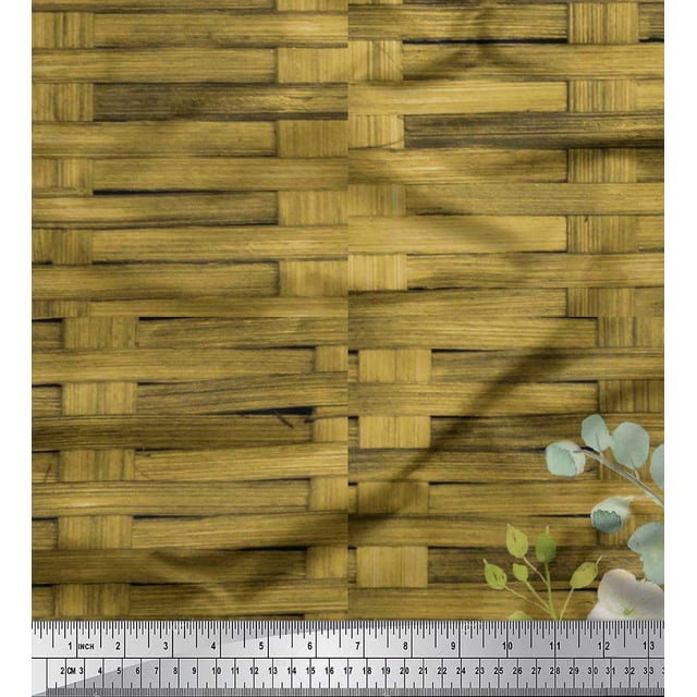 Soimoi Green Cotton Duck Fabric Check,Leaves & Floral Decor Fabric Printed BTY 56 Inch Wide