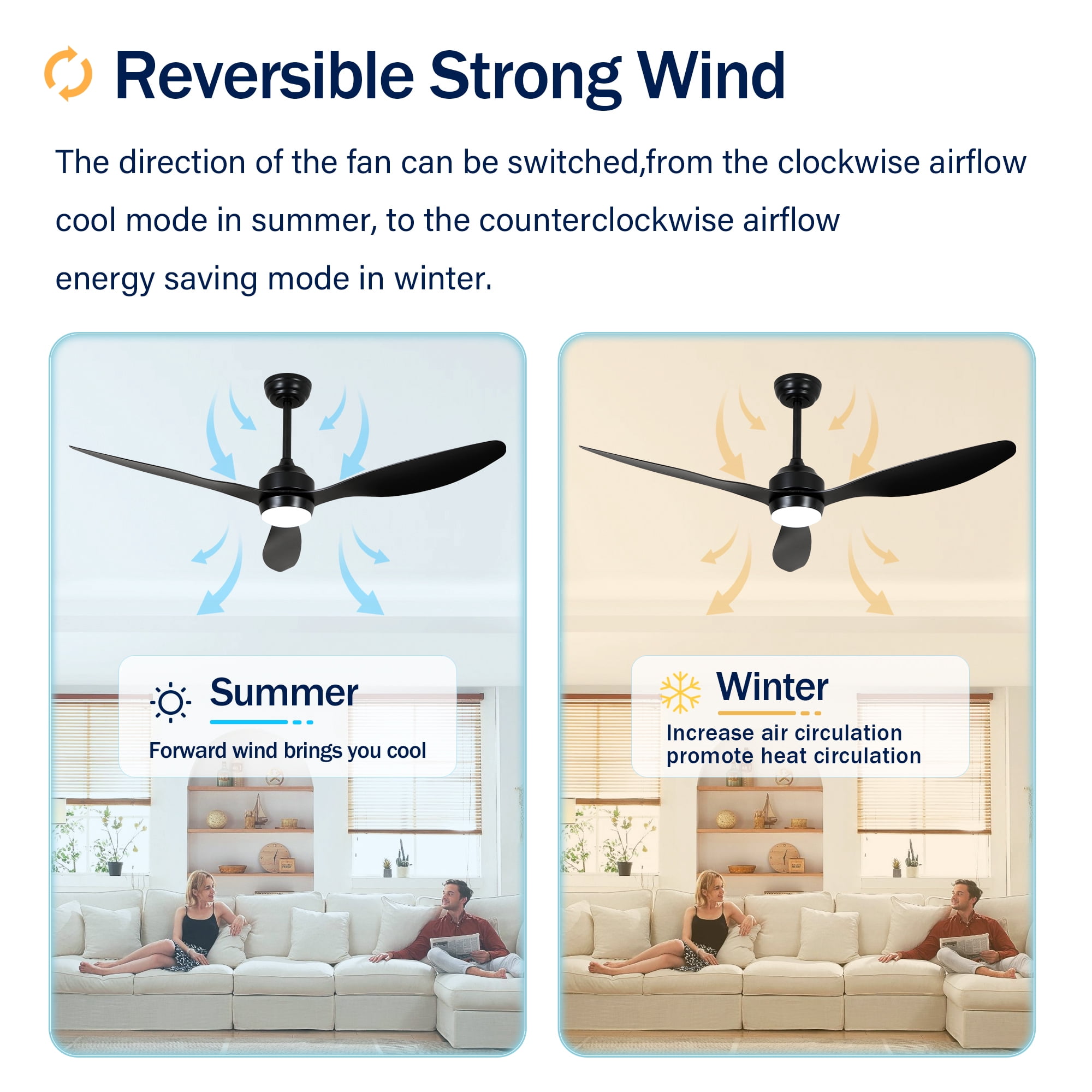 Leumius 52" Ceiling Fan with Light, Quiet DC Motor 3 ABS Blade Ceiling Fans 6 Speed Levels,Reversible Ceiling Fan for Patio Living Room Bedroom Office Black