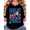 thumbnail image 1 of T-Shirt Graphique Rétro Minimaliste "GREAT VIBES" pour Femmes – Design Amusant de Lapin et Chien, Tee-Shirt Noir à Col Rond, Coupe Décontractée Confortable, Manches Courtes, Lavable en Machine, Fête des Pères, Fête des Mères, Nouvel An, Printemps, 1 of 7
