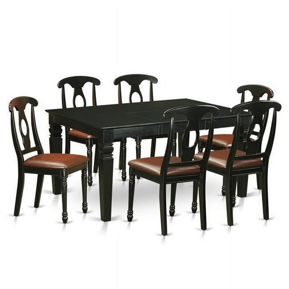 Table Set with 6 Kitchen Table & 6 Chairs, Black - 7 Piece