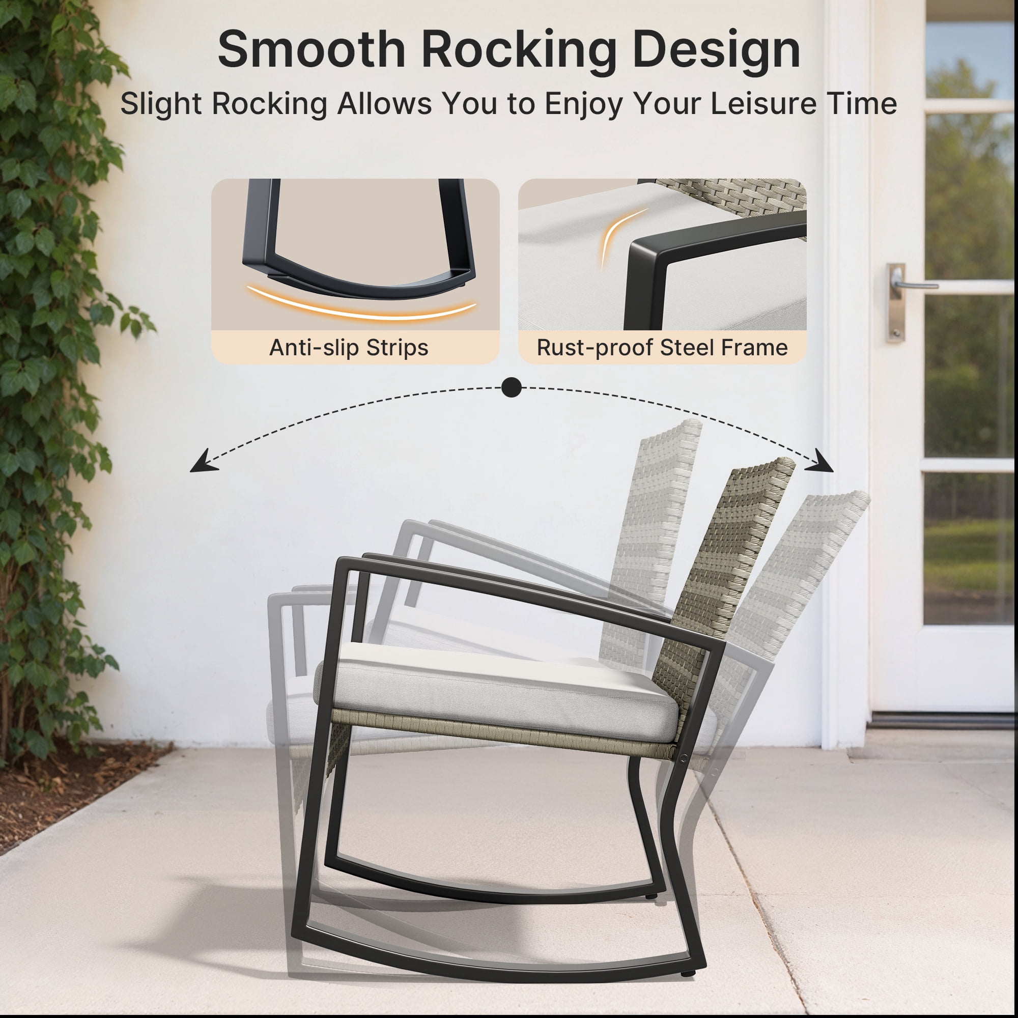 Patio Furniture Set, Lofka 4 Pieces Outdoor Conversation Set with Rattan Rocking Chairs & Loveseat, Removable Cushions for Garden Backyard, Gray