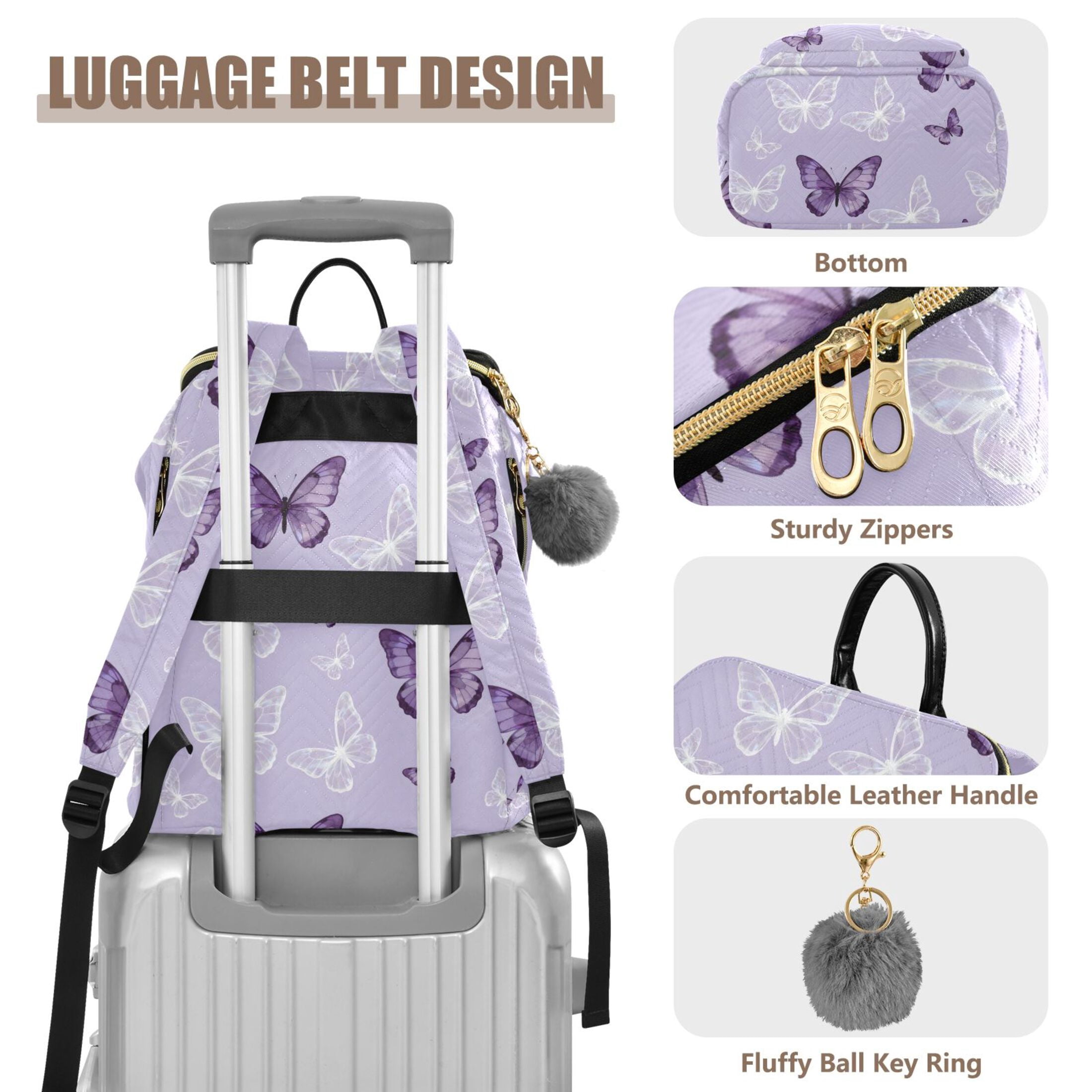 ALAZA Butterfly Purple Travel Backpack Laptop Bag Large Capacity Daypack