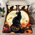 thumbnail image 2 of Feelyou Halloween Black Cat Twin Sheet Sets for Kids, Mystic Moon Twin Fitted Sheet, Rustic Groovy Floral Flat Sheet, Lightweight Room Decor, 3 Pieces, 2 of 7