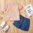 thumbnail image 4 of 4T Baby Boys Clothes 5T Toddler Boys Summer 2PCS Outfits Letter Print Short Sleeve Shirt Top Ripped Denim Shorts Set Orange, 4 of 7