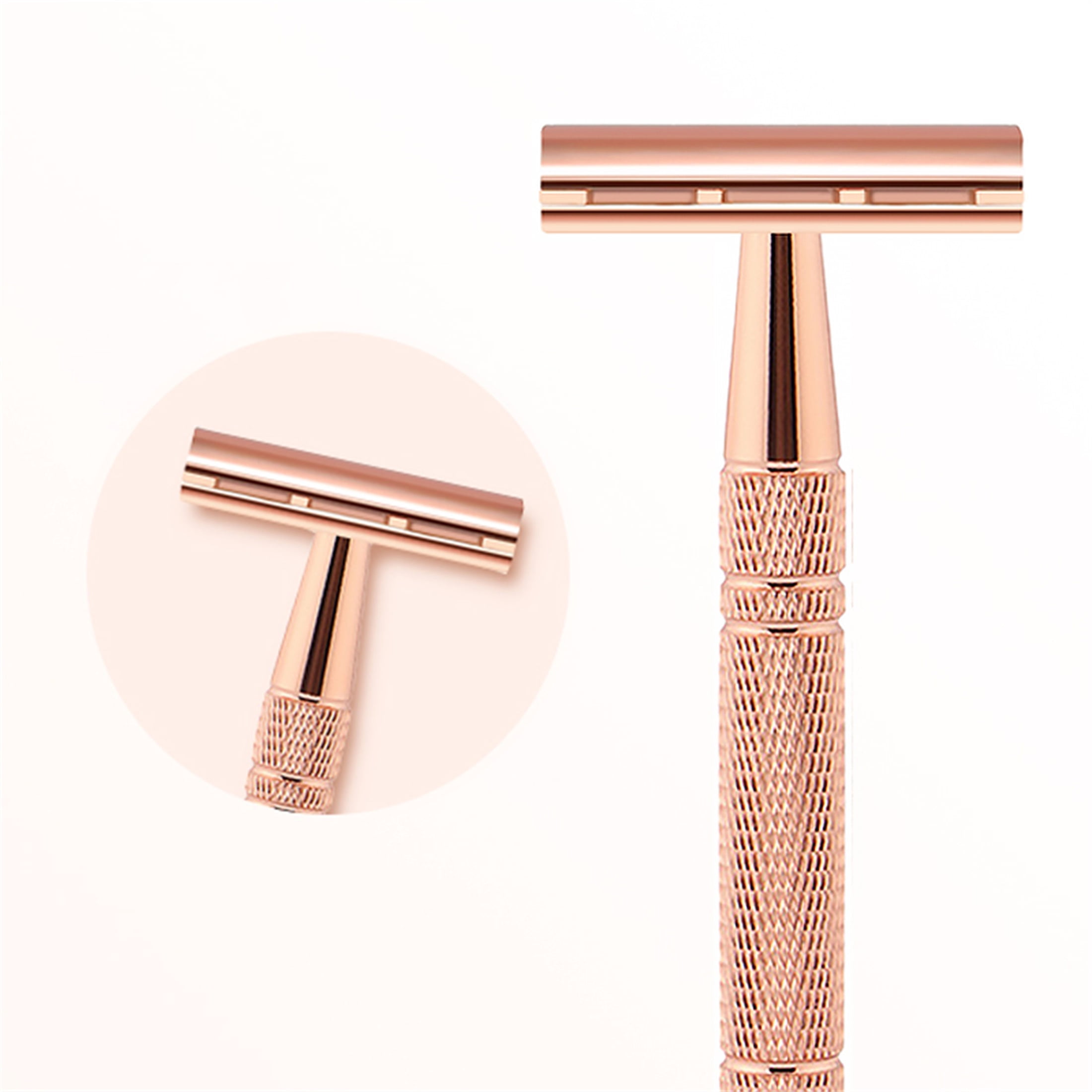Waysh Classic Wet Shave Men's & Women's 20 Blade Safety Razor Kit with Stand, Rose Gold