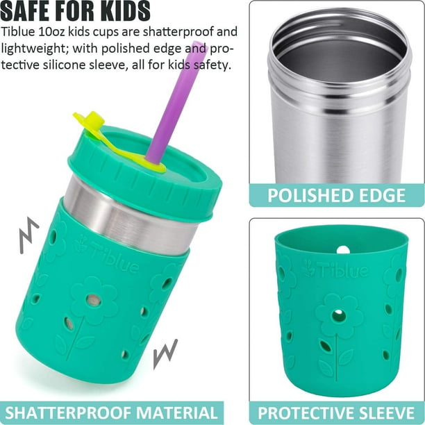 Elk and Friends Stainless Steel Cups | Mason Jar 10oz | Kids & Toddler Cups  with Silicone Sleeves & Straws with Stopper | Spill proof Smoothie Cups