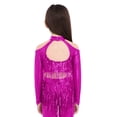 thumbnail image 6 of iiniim Girls Metallic Sequin Tassel Crop Top Cold Shoulder Cutout Back Long Sleeve Latin Jazz Dance Shirt Hot Pink 8, 6 of 7