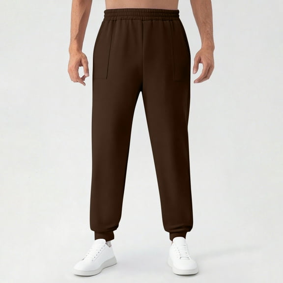 Jogging Sweatpants for Men Fleece Lined Tapered Leg Pants with Pockets Casual Elastic Waist Solid Comfort Loungewear Athletic Workout Trousers Pant