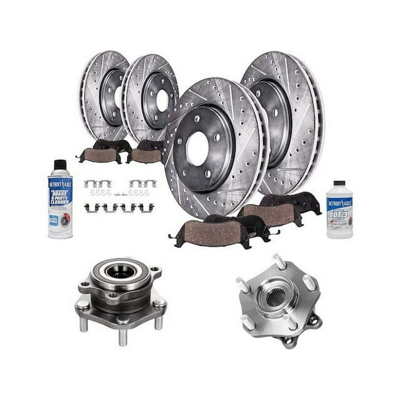 Front and Rear Brake Pad and Rotor and Wheel Hub Kit - Compatible with 2014 - 2019 Nissan Rogue GAS 2015 2016 2017 2018