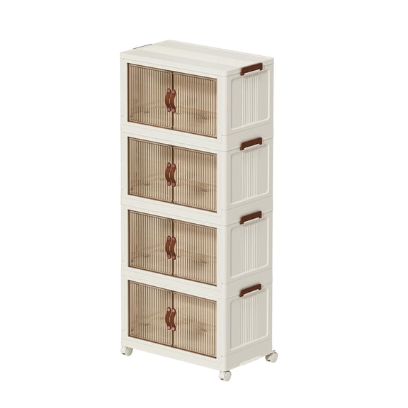 White 66 Gallon 3-Tier Collapsible Storage Cabinet with Doors & Wheels for Home & Closet