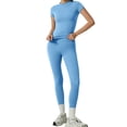 thumbnail image 5 of NMMUED Womens Two Piece Workout Sets Slim Fit Short Sleeve Shirt High Waist Leggings Yoga Outfits Matching Gym Set Sky Blue S, 5 of 9