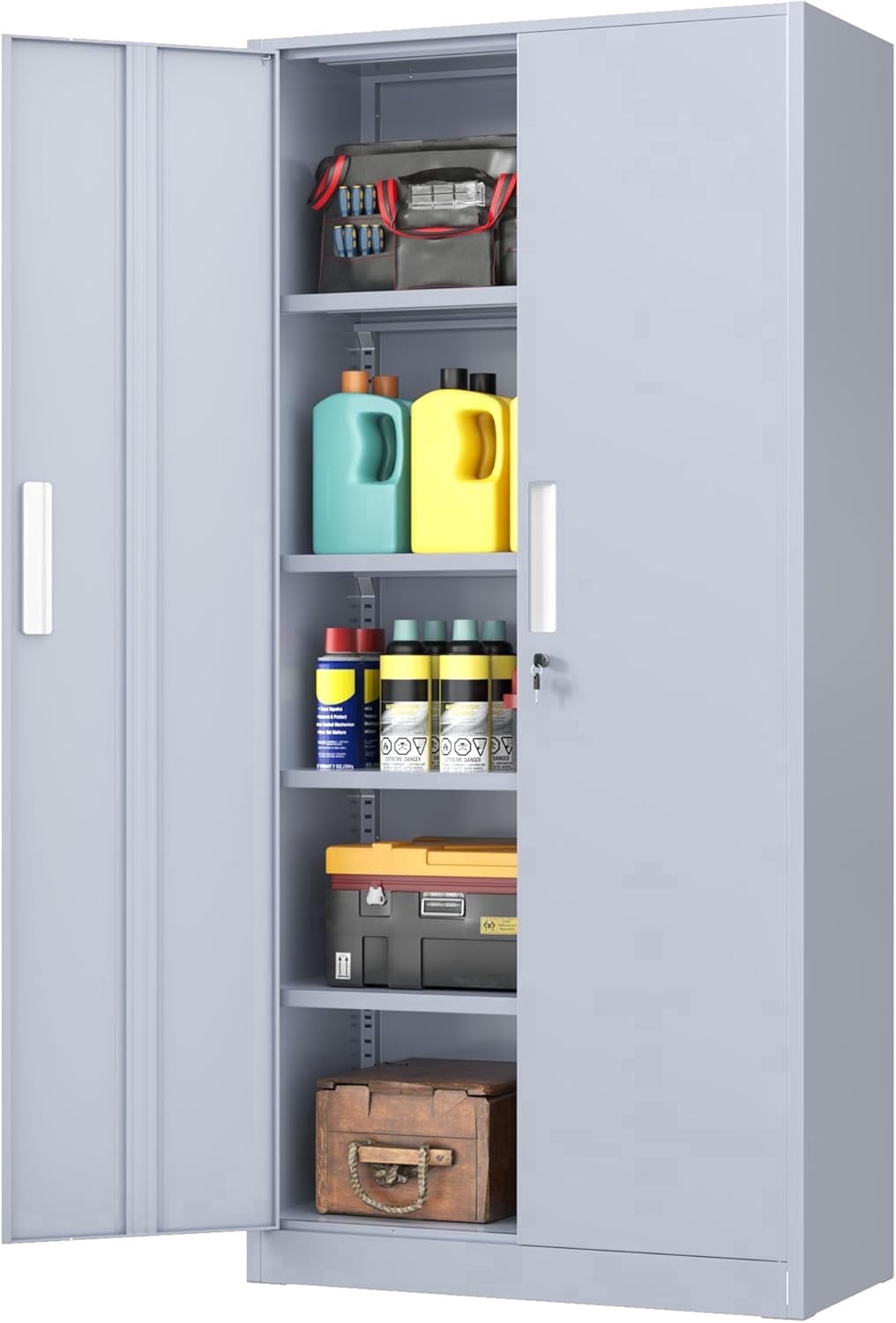 SOLAURA Metal Storage Office Cabinets with Locking Doors and Adjustable Shelves, 71 inch Tall Steel Storage Cabinet for Office, Home (Cement Gray)