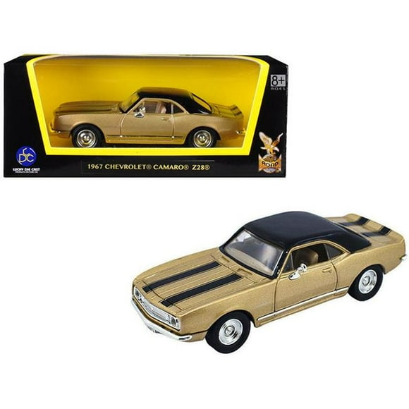 Road Signature 94216gld 1967 Chevrolet Camaro Z-28 Gold with Black Stripes & Black Top 1-43 Diecast Model Car