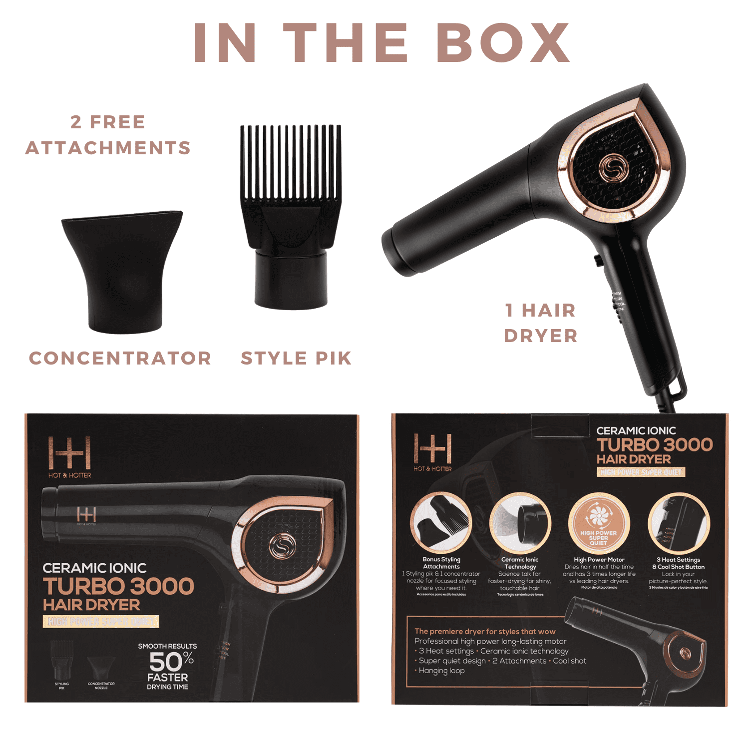 Hot Hotter Ceramic Ionic Turbo 3000 Hair Dryer