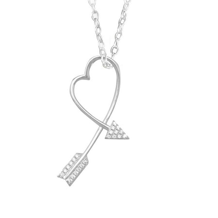 Cubic Zirconia Slide Pendant - Sterling Silver Cubic Zirconia Arrow Heart Slide Pendant with 16-inch Cable Chain