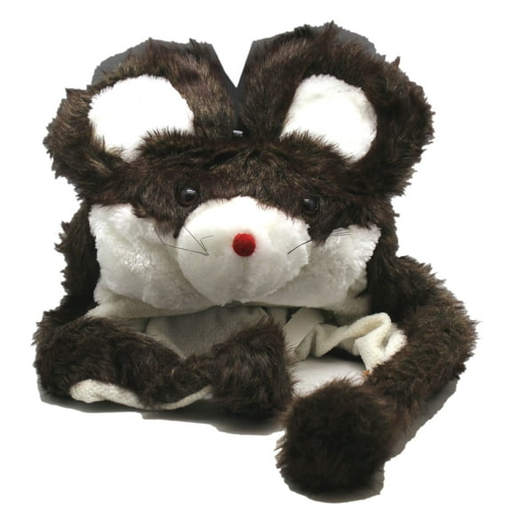 Brown and White Fur w/Red Nose Mouse Plush Hat