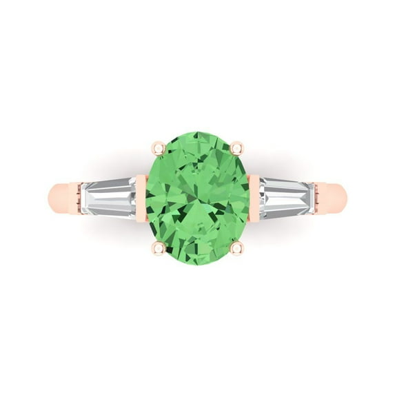 Clara Pucci 14K Rose Gold 2.5ct Green Three-Stone Ring for Women