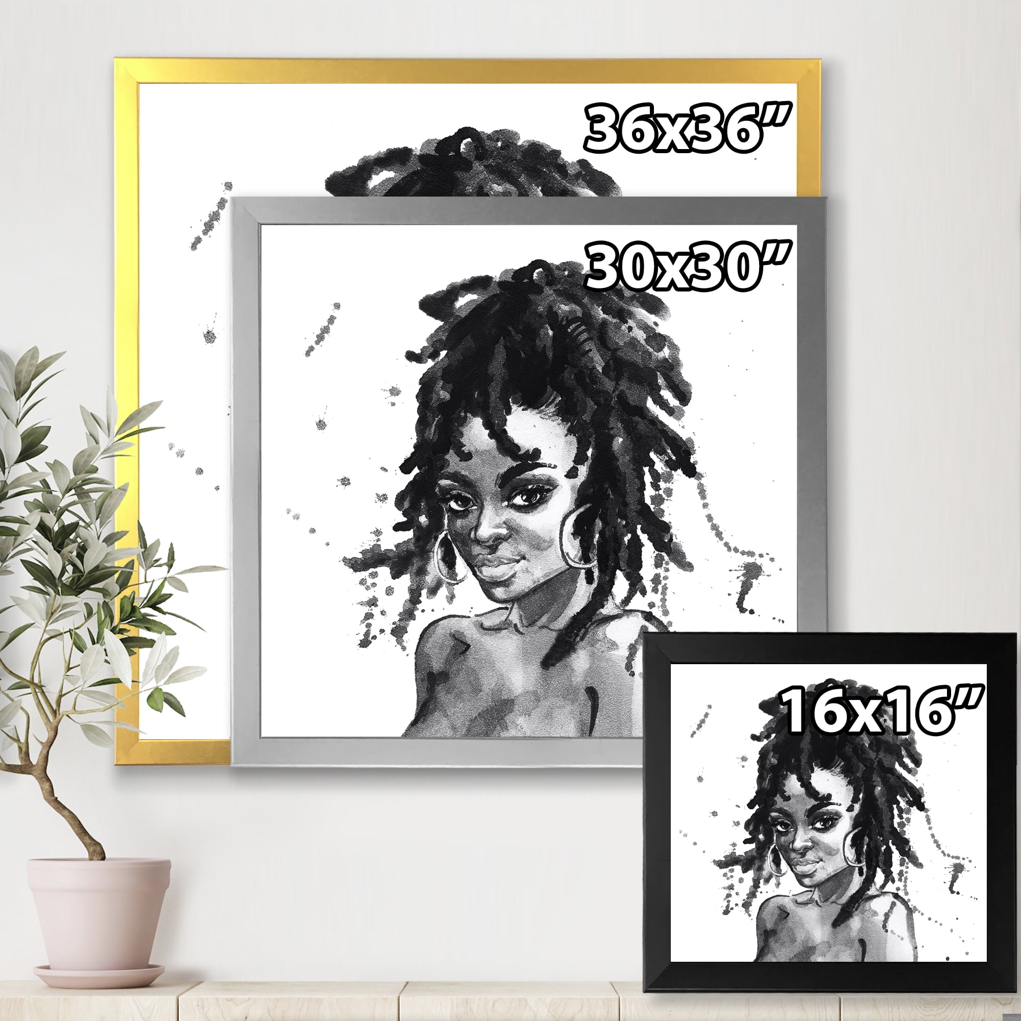 Designart 'Black and White Portrait of African American Woman II' Modern Framed Art Print