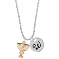 thumbnail image 1 of Delight Jewelry Goldtone 3-D Menorah - Silvertone Script Initial Disc - W - Charm Necklace, 20"+3", 1 of 4