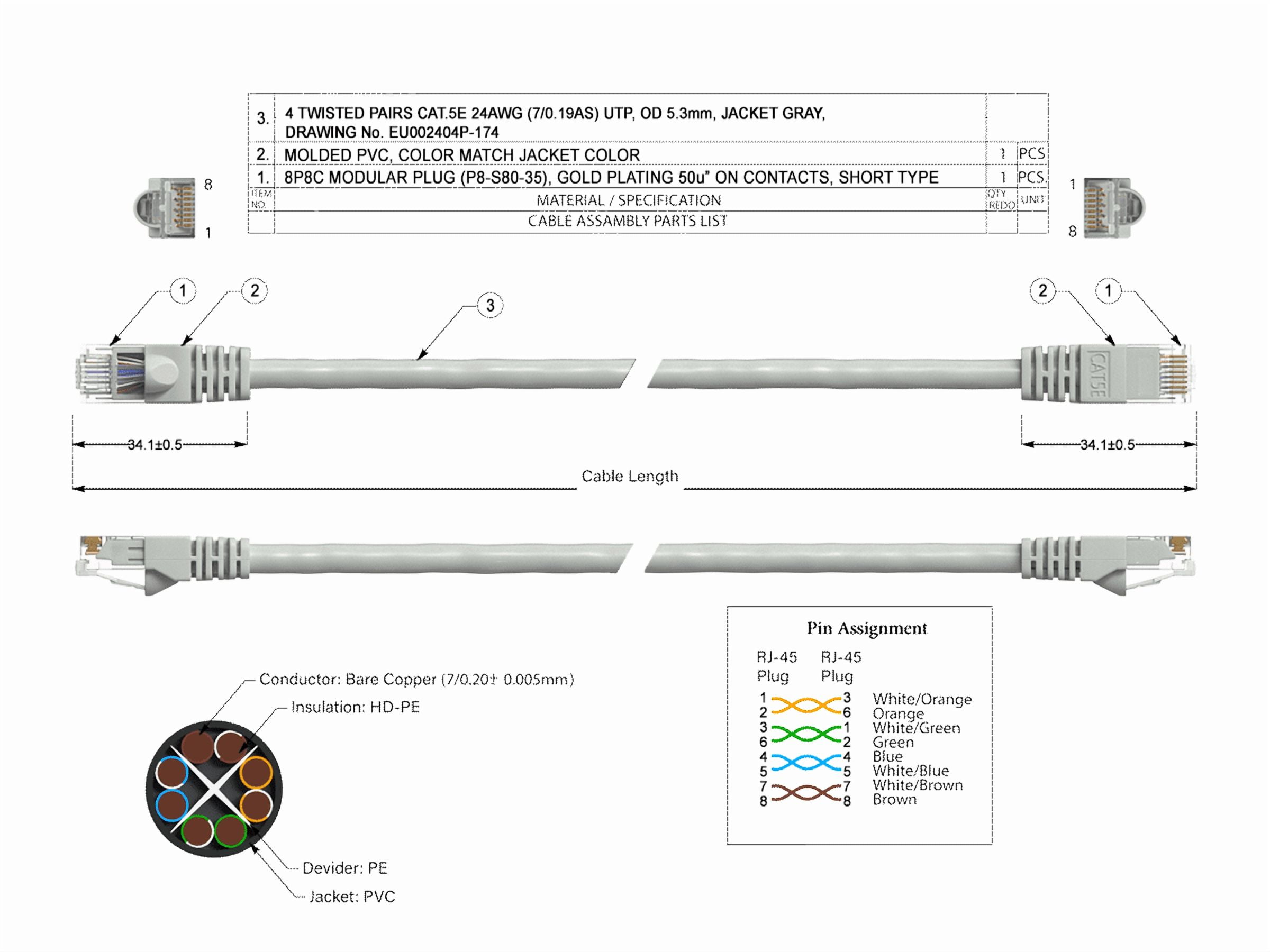 Cable Leader 100ft Cat5e Crossover UTP Ethernet Network Patch Cable Snagless 24AWG Bare Copper, Gray