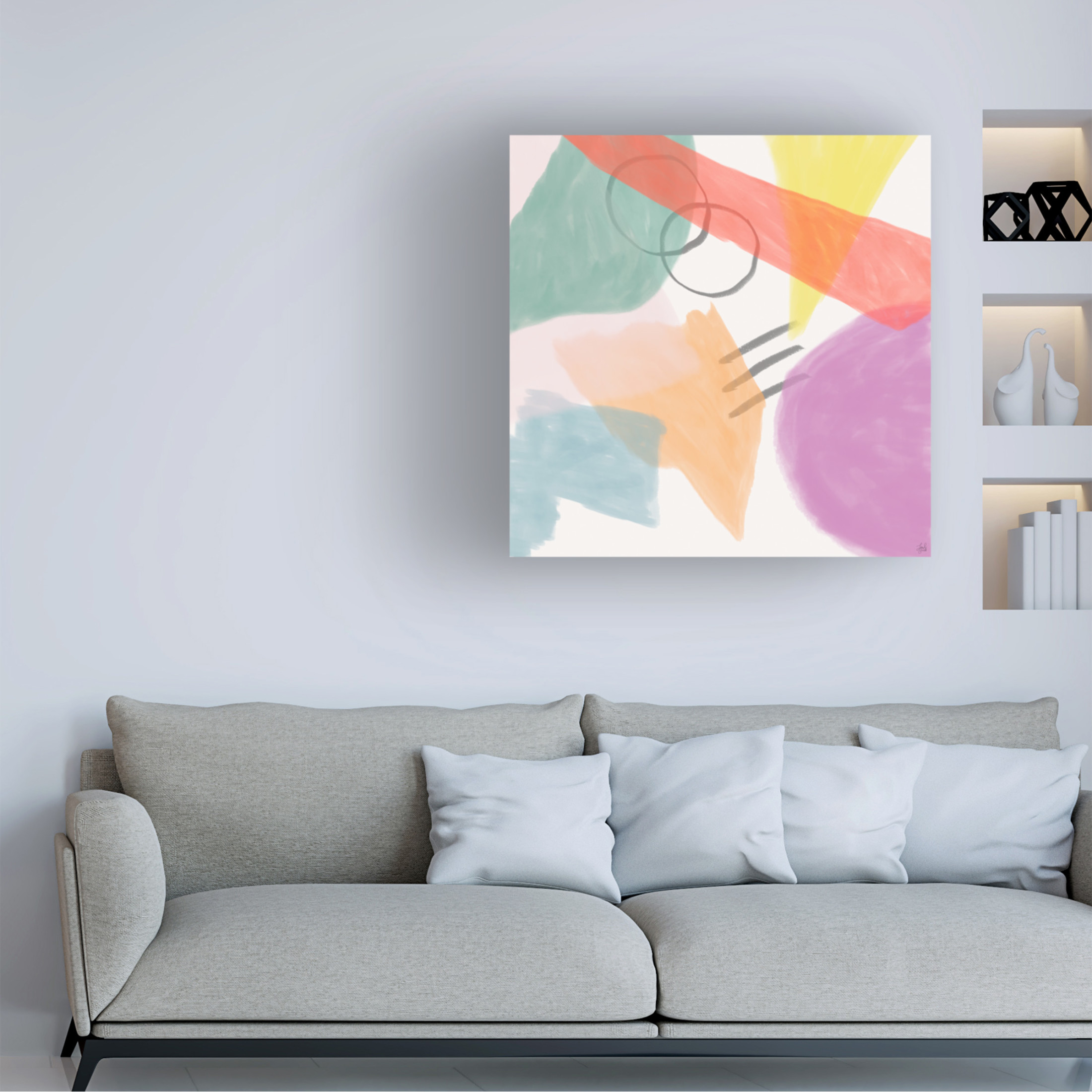 Canvas Wall Art - Line and Brush 'Watercolor Shapes 2' Wall Art for Living Room, Bedroom, or Office Décor by Trademark Fine Art - 18 x 18 Inches