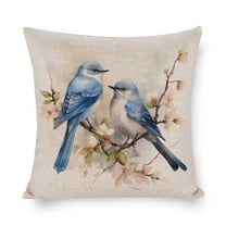 Pillow Case Elegant Blue Gray Birds Watercolor Wildlife Linen Cushion Case Outdoor Home Decoration Forest Wildlife Birds Tree Branches Pillow Protectors 16"x16" for Living Room Bedroom