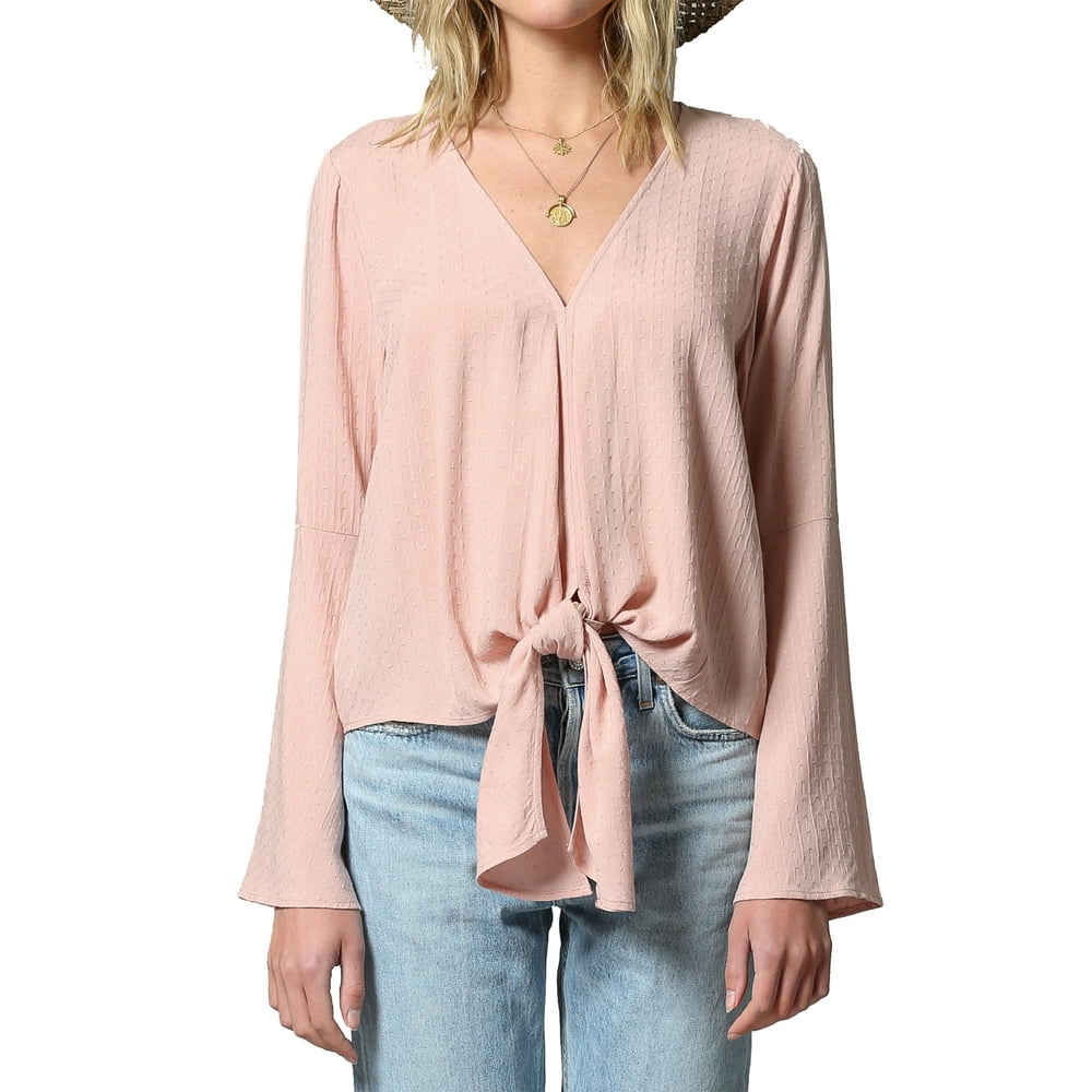 By Together By Together VNeck Long Sleeve Flared Arm Front Tie