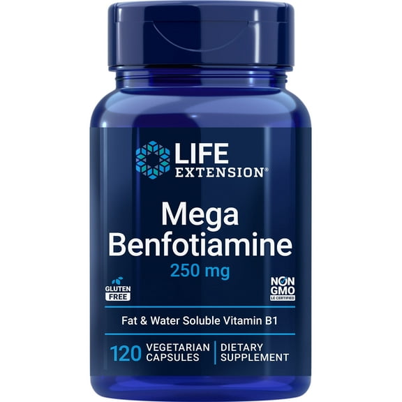 Life Extension, Mega Benfotiamine, 250 mg of benfotiamine, 10 mg of vitamin B1, high potency, blood sugar support supplement, 120 capsules