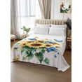 thumbnail image 3 of Full Size Flat Sheet Only, Sunflower Butterfly Soft Brushed Microfiber Bed Sheets, Yellow Blue Spring Pastoral Plant Hotel Quality Breathable Bedding Top Sheet, Easy Care, 66"x102", 3 of 9