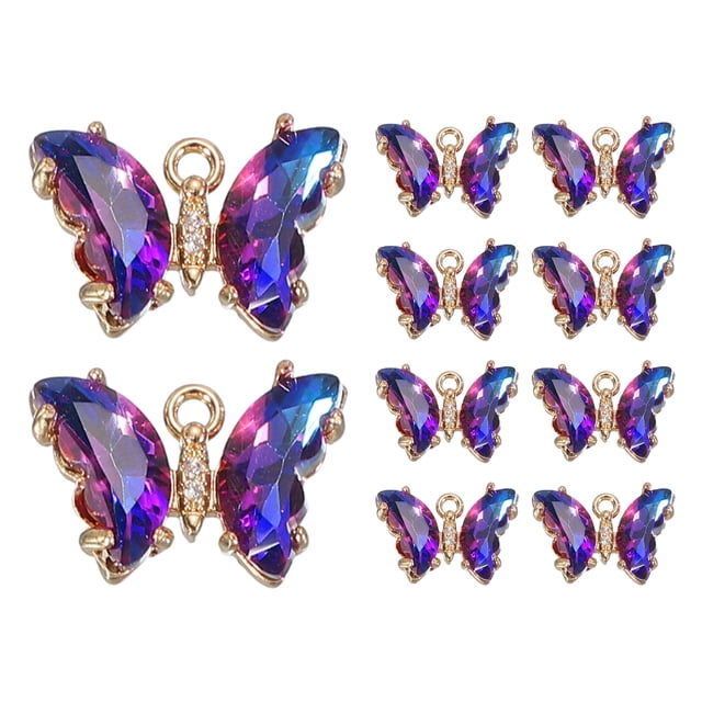Uxcell 10Pcs Encanto de Mariposa de Rhinestone Cubic Zirconia Cristal Púrpura/Azul