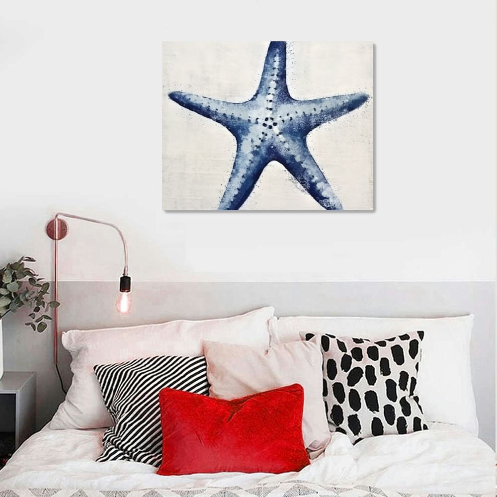 Nawypu  Starfish Canvas Wall Art Blue And White Painting Pictures Coastal Artwork for Living Room Bathroom Bedroom Decor