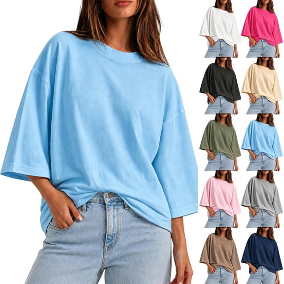Breezora Women's Oversized Boxy T Shirt 3/4 Sleeve Loose Fit Crewneck Casual Summer Basic Top