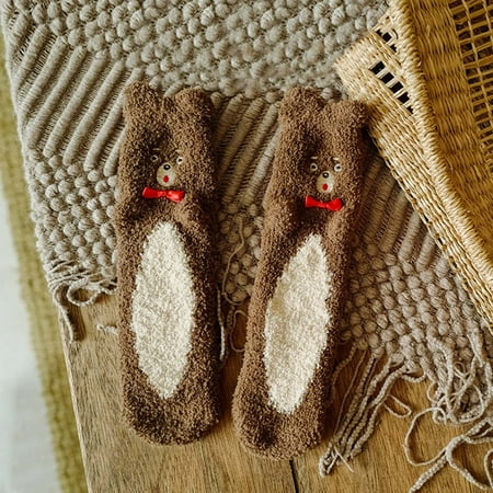 

STEADY Women Fashion Coral Thickening Fuzzy Middle Stockings Floor Socks Coffee