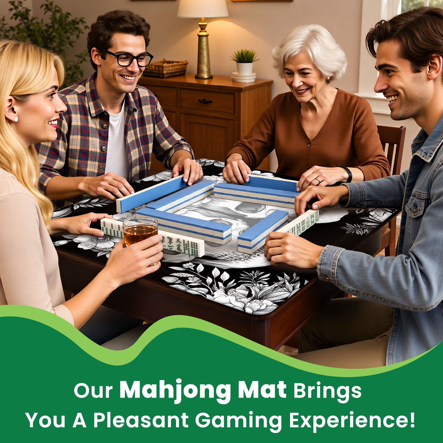 Mahjong Mat 31.5" x 31.5" seamless Wreaths garden flowers skulls Roses peonies Design for Non-Slip Noise Reduction American Mahjong Tiles Table Cover for Dominoes Poker Card Board Games Gift