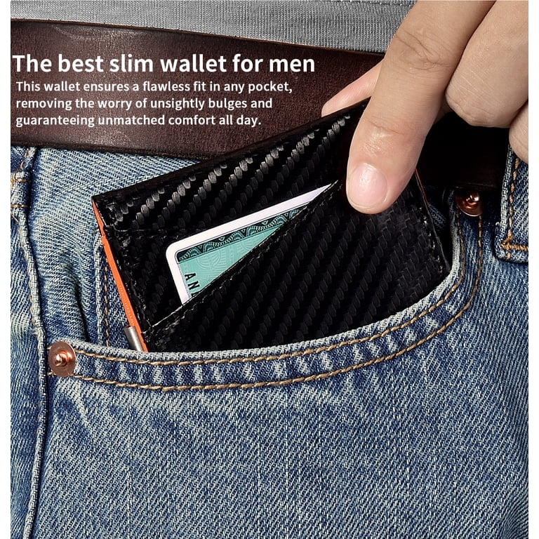 GE MARK Mens Leather Wallet with Money Clip - ID Window or Coin Pocket - Slim Bifold RFID Blocking - Genuine Thin Minimalist - Gift Idea (Brown2