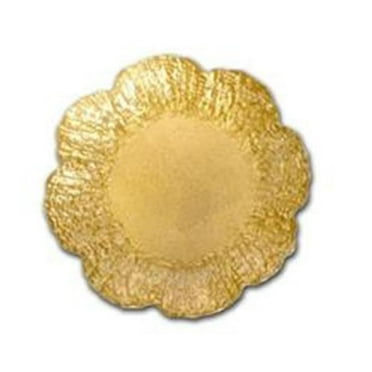 6.25 in. Flower Shaped Plates Scalloped Gold - Set of 4